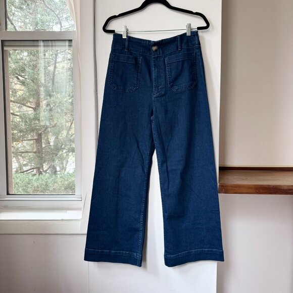 NWT Anthropologie The Colette Crop Wide-Leg Jeans Dark Denim Blue 29 - Picture 4 of 11